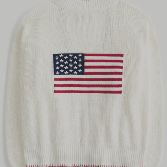 Hollister Relaxed American Flag Sweater Cream Medium Cotton EXCELLENT 🇺🇸 - Picture 1 of 11